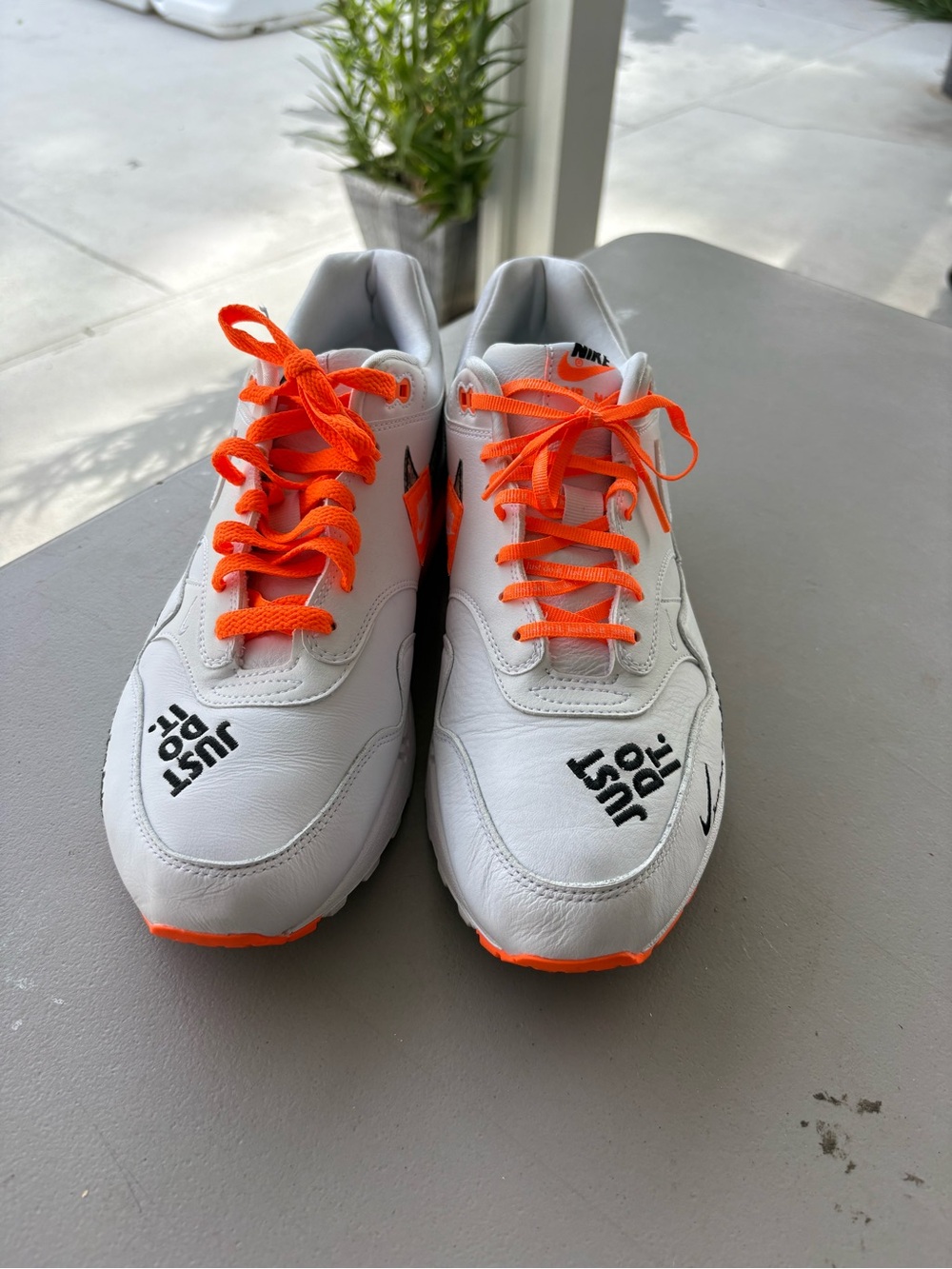 Nike Air Max Just Do It White Sneakers with Bright Orange Laces and Accents